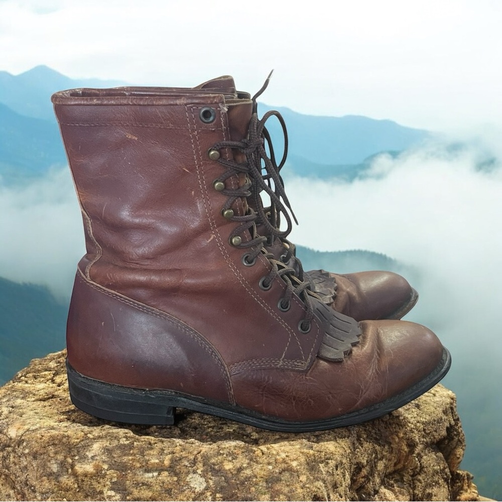 Classic Brown Leather Lace-Up Women's Boots